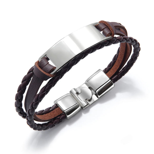 Simple Style Solid Color Pu Leather Alloy Men'S Bangle