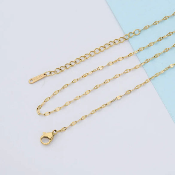 Wholesale Jewelry Simple Style Customization Laser Engraving Solid Color Stainless Steel 18K Gold Plated Necklace Cuban Link Chain