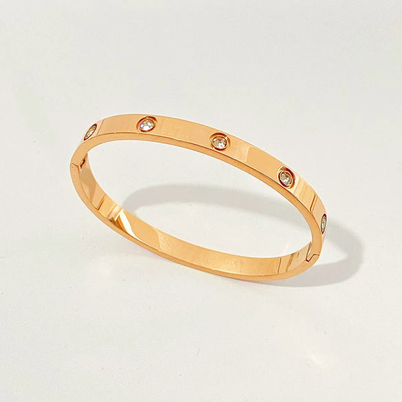 Simple Style Solid Color Stainless Steel Plating Inlay Artificial Gemstones Bangle