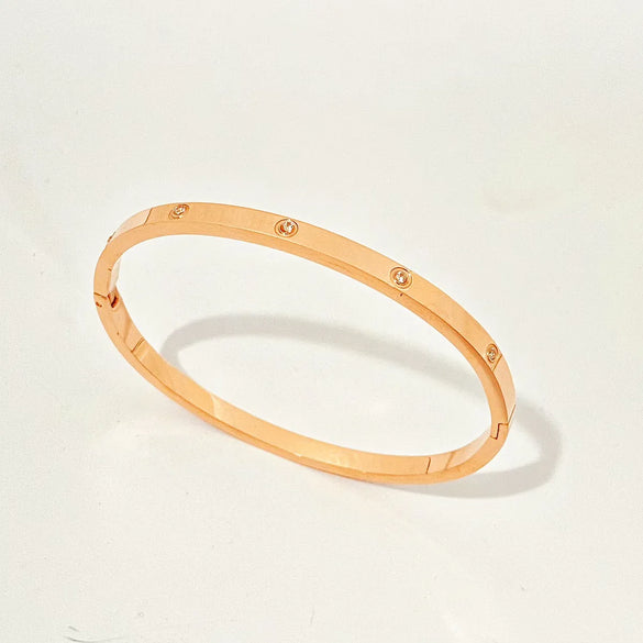 Simple Style Solid Color Stainless Steel Plating Inlay Artificial Gemstones Bangle