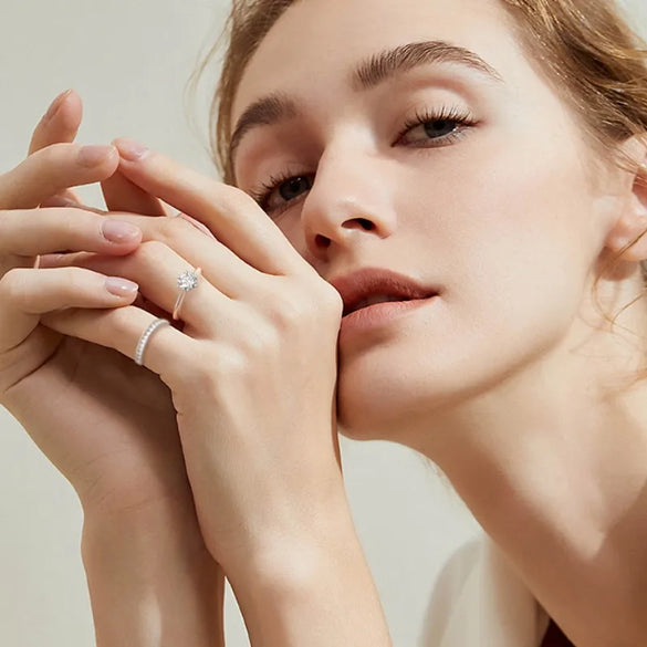 Foreign Trade Hot Sale European And American Personalized Moissanite Stackable Ring S925 Silver Accessories Niche Temperament Women'S Ring Wholesale