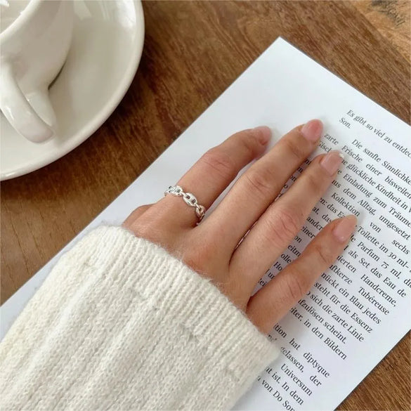 Simple Style Solid Color Sterling Silver Open Ring