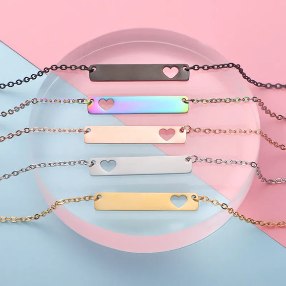 Wholesale Jewelry Simple Style Customization Laser Engraving Solid Color Titanium Steel 18K Gold Plated Plating Pendant Necklace