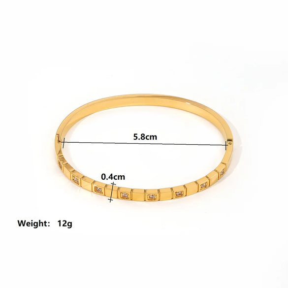 Simple Style Solid Color 304 Stainless Steel 18K Gold Plated Zircon Bangle In Bulk
