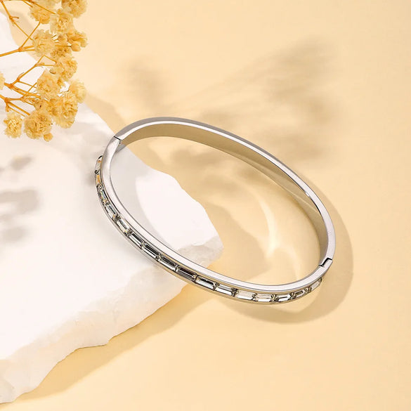 Simple Style Solid Color 304 Stainless Steel 18K Gold Plated Zircon Bangle In Bulk