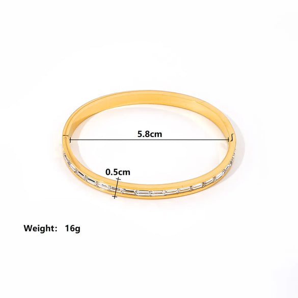 Simple Style Solid Color 304 Stainless Steel 18K Gold Plated Zircon Bangle In Bulk