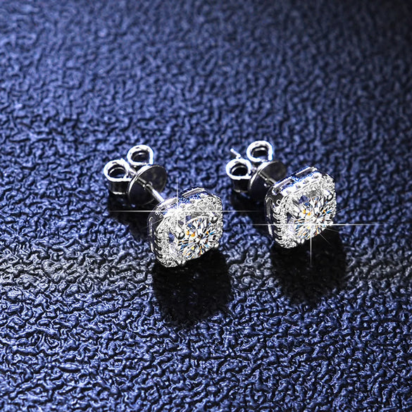 Simple Style Square Sterling Silver Moissanite Zircon Ear Studs In Bulk