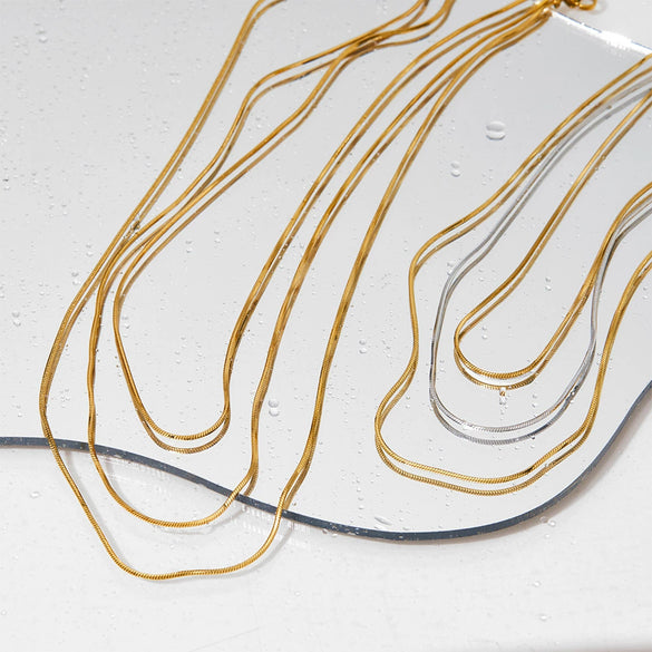 Simple Style Stainless Steel Snake Chain Necklace Pvd Electroplated Gold Square Snake Bone Multi Layer Stacked Geometric Style Sweater Chain For Women