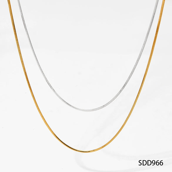 Simple Style Stainless Steel Snake Chain Necklace Pvd Electroplated Gold Square Snake Bone Multi Layer Stacked Geometric Style Sweater Chain For Women