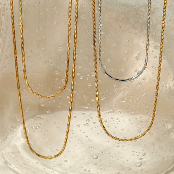 Simple Style Stainless Steel Snake Chain Necklace Pvd Electroplated Gold Square Snake Bone Multi Layer Stacked Geometric Style Sweater Chain For Women