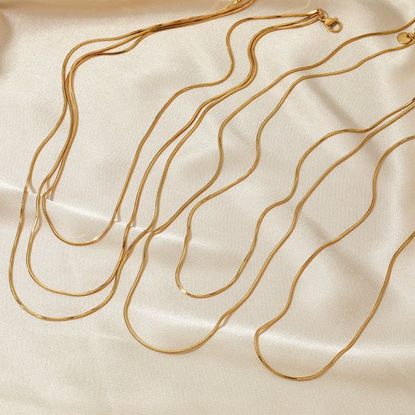 Simple Style Stainless Steel Snake Chain Necklace Pvd Electroplated Gold Square Snake Bone Multi Layer Stacked Geometric Style Sweater Chain For Women