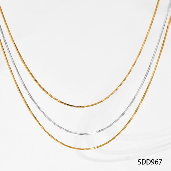 Simple Style Stainless Steel Snake Chain Necklace Pvd Electroplated Gold Square Snake Bone Multi Layer Stacked Geometric Style Sweater Chain For Women