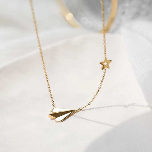 Simple Style Star Airplane Stainless Steel Plating 18k Gold Plated Necklace