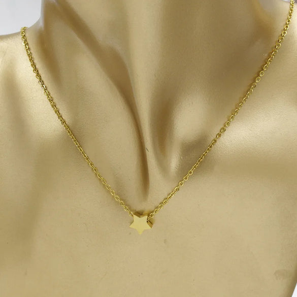 Wholesale Jewelry Simple Style Star Customization Laser Engraving Titanium Steel 18K Gold Plated Plating Necklace Cable Chain