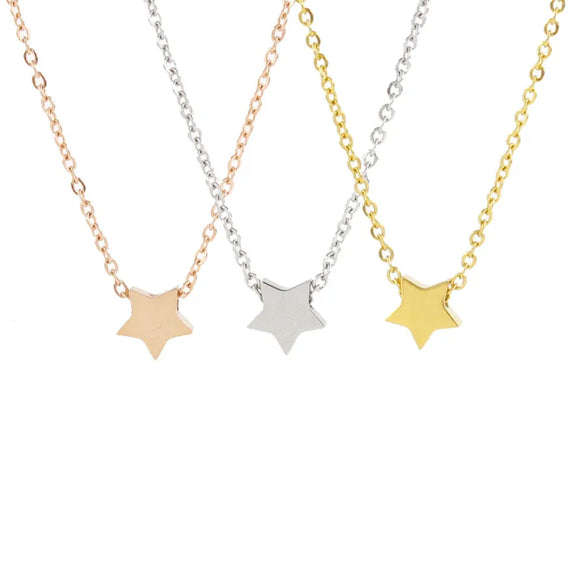 Wholesale Jewelry Simple Style Star Customization Laser Engraving Titanium Steel 18K Gold Plated Plating Necklace Cable Chain