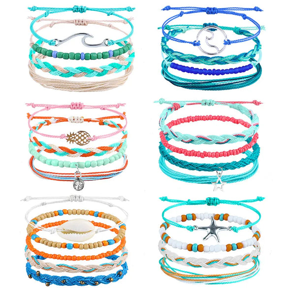 Simple Style Starfish Flower Mixed Materials Braid Women'S Bracelets