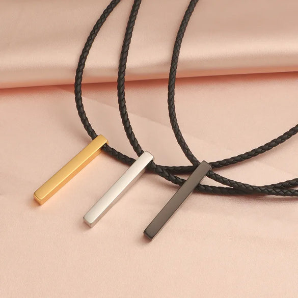 Simple Style Streetwear Customization Laser Engraving Rectangle Stainless Steel Plating 18K Gold Plated Unisex Pendant Necklace Men Pendant Necklaces