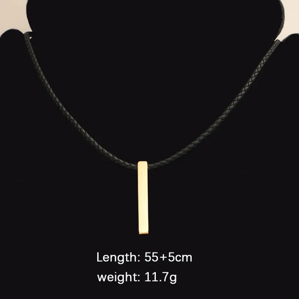 Simple Style Streetwear Customization Laser Engraving Rectangle Stainless Steel Plating 18K Gold Plated Unisex Pendant Necklace Men Pendant Necklaces
