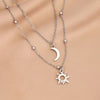 Wholesale Jewelry Simple Style Sun Moon 304 Stainless Steel 18K Gold Plated Double Layer Necklaces