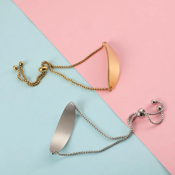 Simple Style U Shape Customization Laser Engraving 304 Stainless Steel 18K Gold Plated Box Chain Bracelets In Bulk