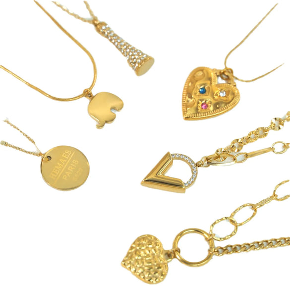 Simple Style V Shape Heart Shape Elephant Zircon Titanium Steel Wholesale Pendant Necklace