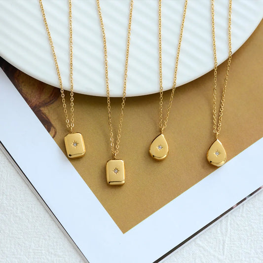 Simple Style Water Droplets Stainless Steel Rhinestones 18k Gold Plated Pendant Necklace