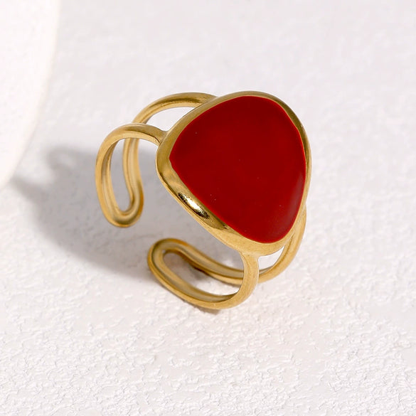 Simple Stylish Open Ring For Women With Geometric Enamel Design Gold Electroplated Stainless Steel Fashion Jewelry