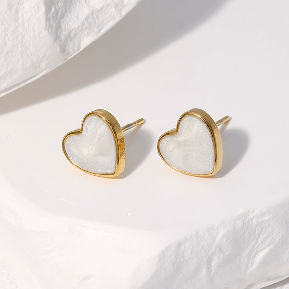 Simple Sweet Temperament All Match Love Shaped Stainless Steel Stud Earrings For Women With Oil Drop Gold Plated Waterproof And Electroplated