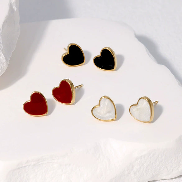 Simple Sweet Temperament All Match Love Shaped Stainless Steel Stud Earrings For Women With Oil Drop Gold Plated Waterproof And Electroplated