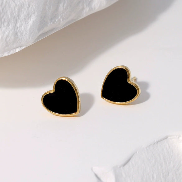 Simple Sweet Temperament All Match Love Shaped Stainless Steel Stud Earrings For Women With Oil Drop Gold Plated Waterproof And Electroplated