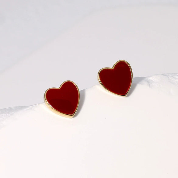 Simple Sweet Temperament All Match Love Shaped Stainless Steel Stud Earrings For Women With Oil Drop Gold Plated Waterproof And Electroplated