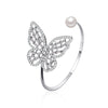 Simple Temperament All Match Hollow Zircon Butterfly Alloy Bracelet With Exaggerated Pearl Crystal Opening And Adjustable Electroplated