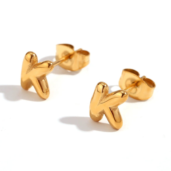 Simple Temperament Mini Bubble Letter Titanium Steel Earrings For Women 18K Gold Plated With Electroplating Process