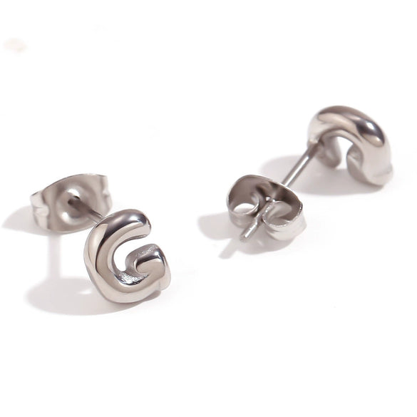 Simple Temperament Mini Bubble Letter Titanium Steel Earrings For Women 18K Gold Plated With Electroplating Process
