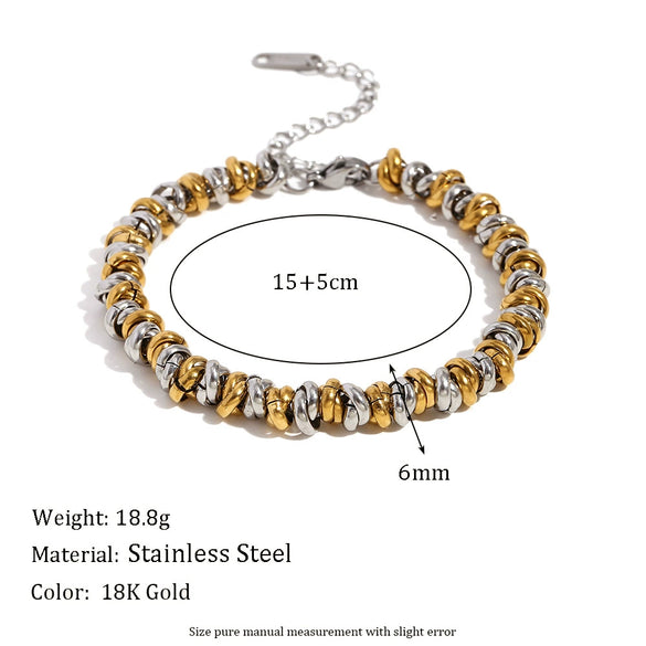 Simple Temperament Niche Personality Women's Necklace Ring Bracelet Set Stainless Steel Geometric Pattern 18K Gold Plated Hand Assembled