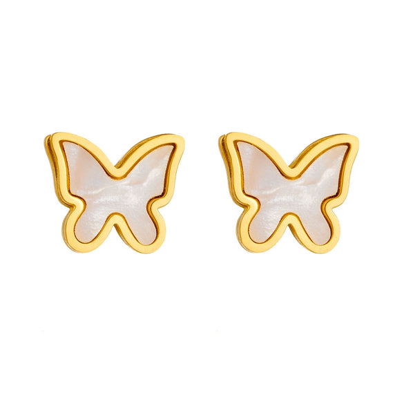 Simple Temperament White Shellfish Butterfly Women's Accessories Chain Bracelet Earrings Necklace Set In Stainless Steel With Insect Pattern And Electroplating
