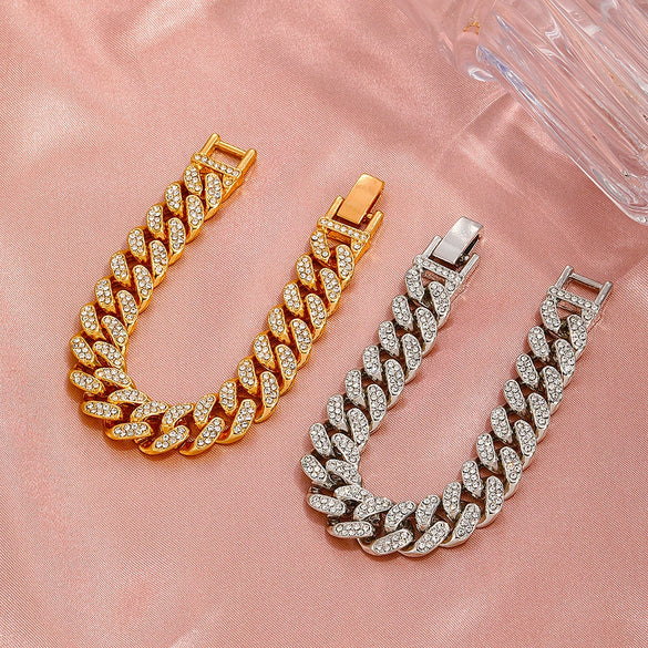 Simple Thick Chain Bracelet In Alloy With Geometric Pattern For Unisex Hip Hop Punk Style Diamond Detailed