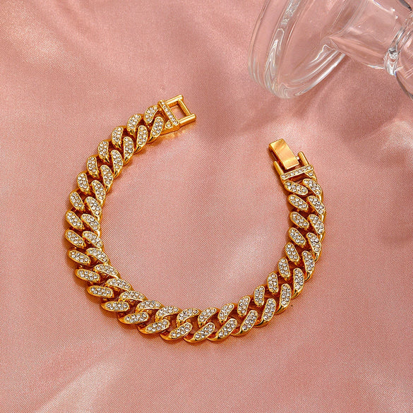 Simple Thick Chain Bracelet In Alloy With Geometric Pattern For Unisex Hip Hop Punk Style Diamond Detailed