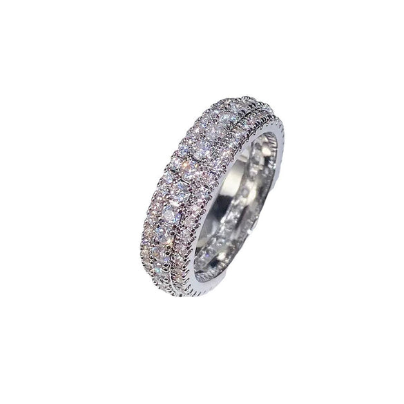 Simple Three Row Diamond Ring Women's Light Luxury Alloy Jewelry With Electroplating