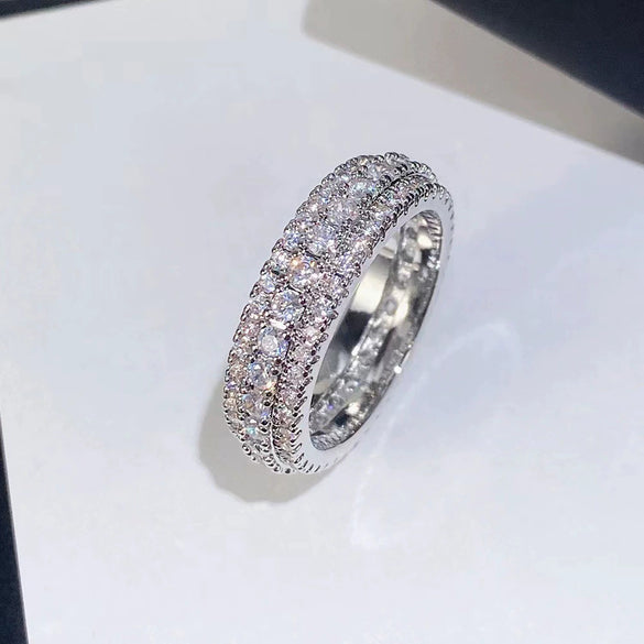 Simple Three Row Diamond Ring Women's Light Luxury Alloy Jewelry With Electroplating