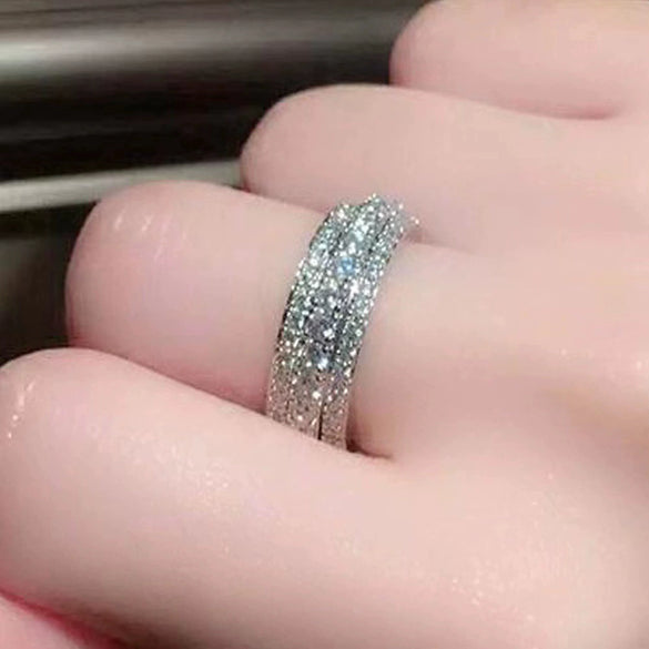 Simple Three Row Diamond Ring Women's Light Luxury Alloy Jewelry With Electroplating