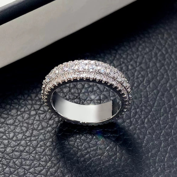 Simple Three Row Diamond Ring Women's Light Luxury Alloy Jewelry With Electroplating