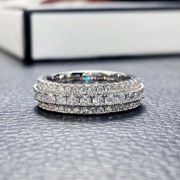 Simple Three Row Diamond Ring Women's Light Luxury Alloy Jewelry With Electroplating