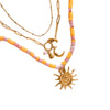 Simple Titanium Steel And Stainless Steel Necklace With Sun Moon Palm Pendant And Colorful Beaded Chain Electroplated