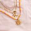Simple Titanium Steel And Stainless Steel Necklace With Sun Moon Palm Pendant And Colorful Beaded Chain Electroplated