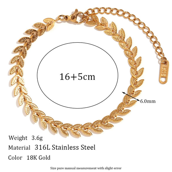 Simple Titanium Steel And Stainless Steel Plated 18K Gold Leaves Fishtail Chain Bracelet Anklet Necklace Set With Geometric Design And Electroplating Treatment