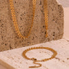 Simple Titanium Steel And Stainless Steel Plated 18K Gold Leaves Fishtail Chain Bracelet Anklet Necklace Set With Geometric Design And Electroplating Treatment