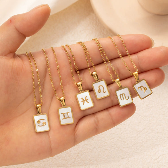 Simple Titanium Steel Constellation Square Shell Pendant Necklace Jewelry