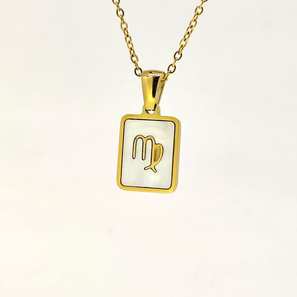 Simple Titanium Steel Constellation Square Shell Pendant Necklace Jewelry