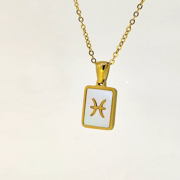 Simple Titanium Steel Constellation Square Shell Pendant Necklace Jewelry
